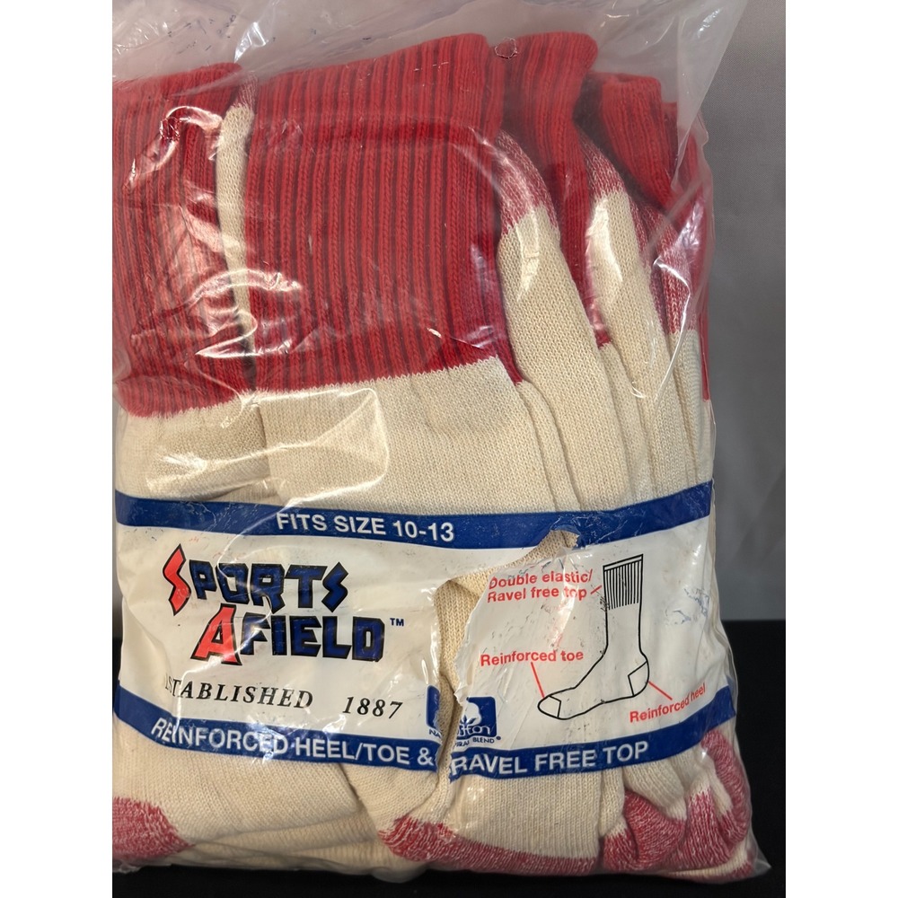 Sports Afield Boot Socks  10-13 Red Cream NEW Vintage Reinforced Heel Toe 6 Pair - Picture 4 of 5